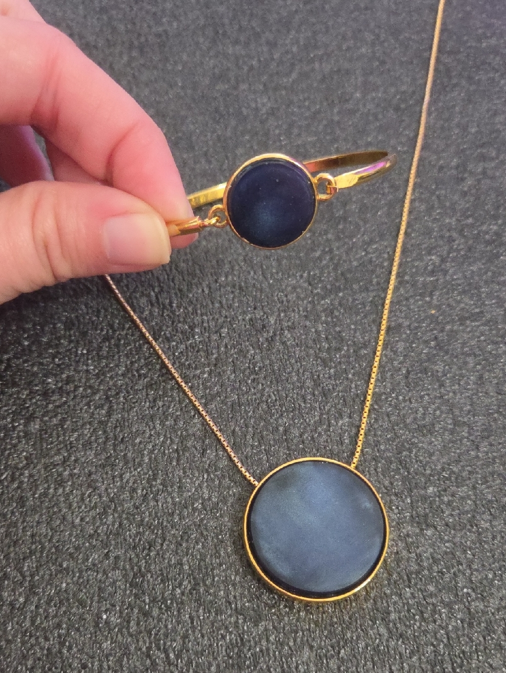 90s Ann Taylor Navy And Gold Minimalist Bracelet & Necklace Set
